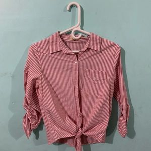 Stripped Dark Pink & White Button Up Shirt